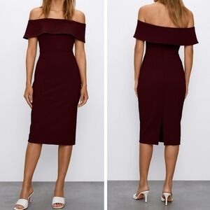 🎉 3/$60 Aritzia Babaton Burgundy Ruslan Midi Dress Size 00